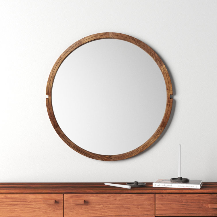 Jacobsen Walnut Wood Round Wall Mirror