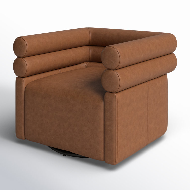 Palermo Cognac Leather Barrel Swivel Chair in Brown