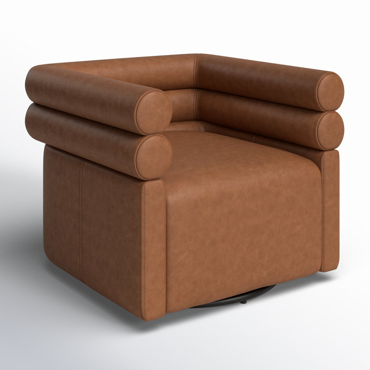 Palermo Cognac Leather Barrel Swivel Chair in Brown