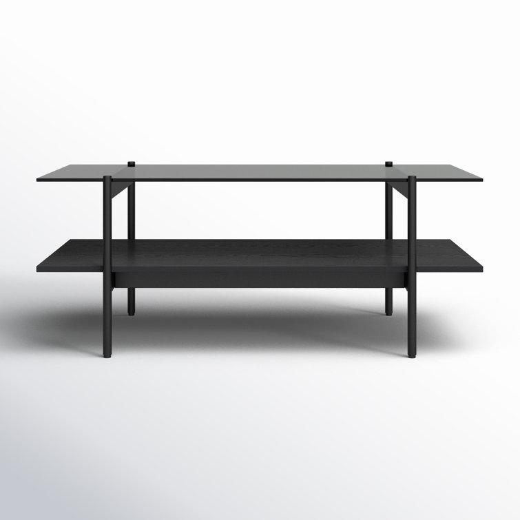 Emani Black Glass Rectangular Coffee Table with Storage Shelf