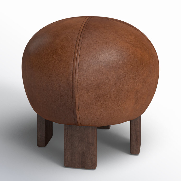 Brickhouse Cognac Genuine Leather Novelty Ottoman with Solid Wood Legs