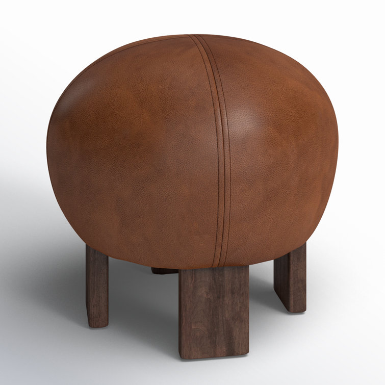 Brickhouse Cognac Genuine Leather Novelty Ottoman with Solid Wood Legs