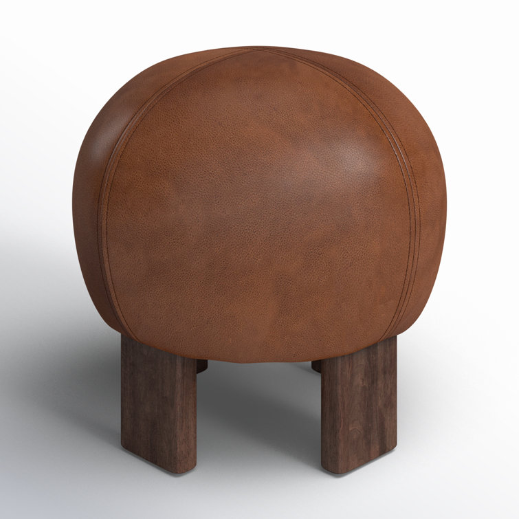 Brickhouse Cognac Genuine Leather Novelty Ottoman with Solid Wood Legs