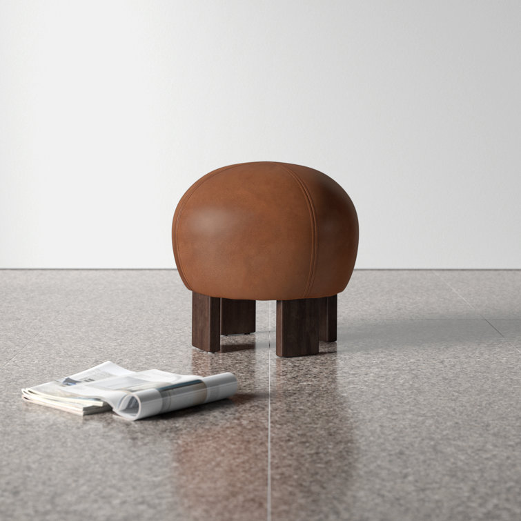 Brickhouse Cognac Genuine Leather Novelty Ottoman with Solid Wood Legs