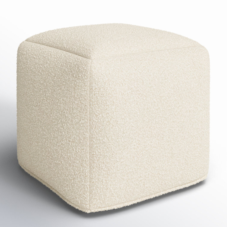 Gwenelle White Cotton Polyester Upholstered Square Pouf