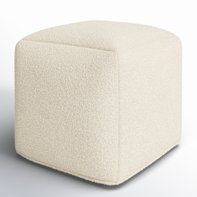 Gwenelle White Cotton Polyester Upholstered Square Pouf
