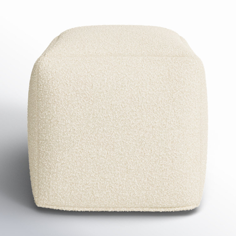 Gwenelle White Cotton Polyester Upholstered Square Pouf