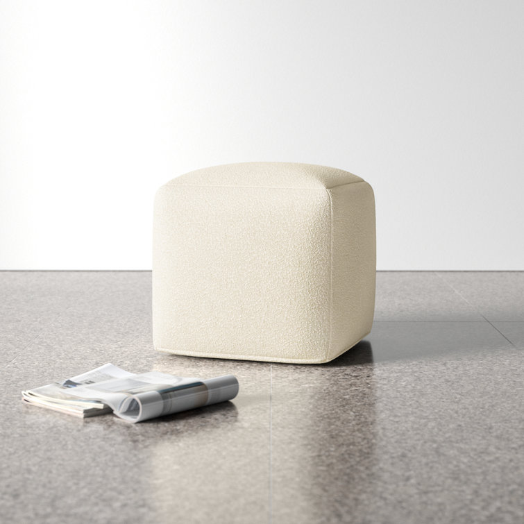 Gwenelle White Cotton Polyester Upholstered Square Pouf