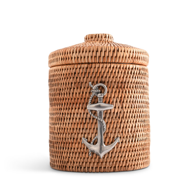 Hand-Woven Rattan Ice Bucket with Pewter Anchor Accent
