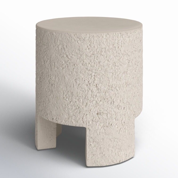 Hobart 18'' White Stone Round Outdoor Side Table