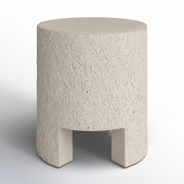 Hobart 18'' White Stone Round Outdoor Side Table