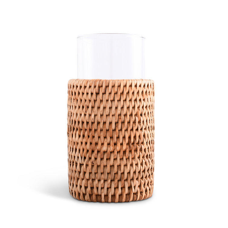 Handwoven Rattan Wrapped Clear Glass Tumblers Set of 4