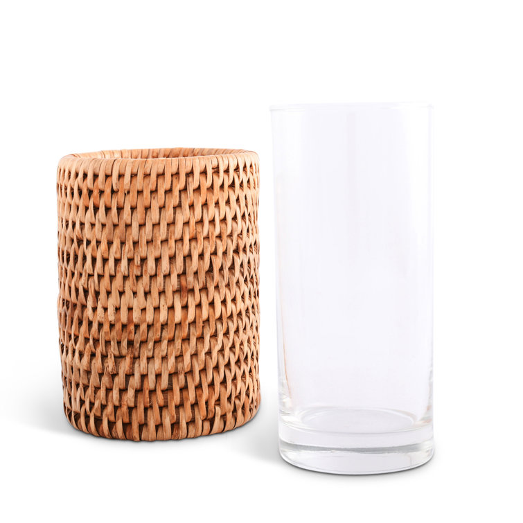 Handwoven Rattan Wrapped Clear Glass Tumblers Set of 4