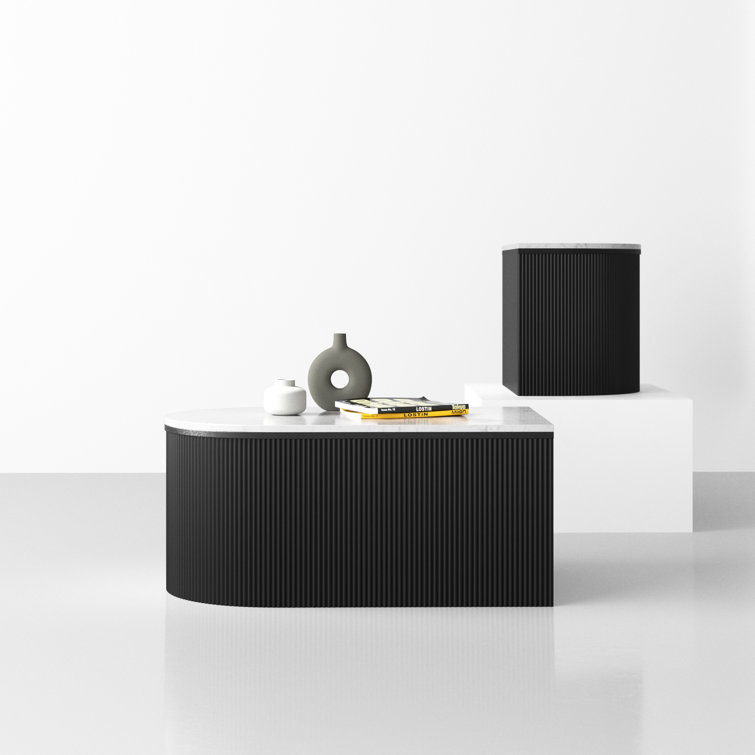 Doha Black and White Marble Top 2-Piece Coffee Table Set