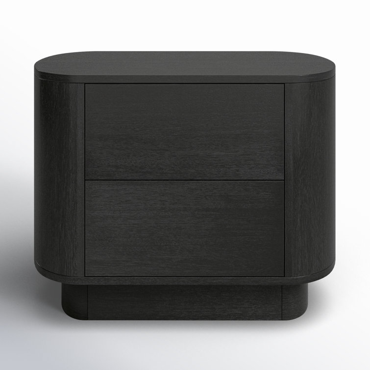 Black Acacia 2-Drawer Modern Nightstand