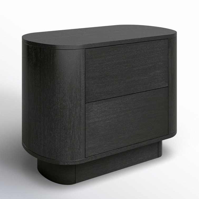 Black Acacia 2-Drawer Modern Nightstand