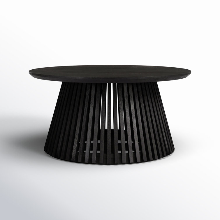 Jet Black Round Solid Wood Coffee Table with Slatted Base