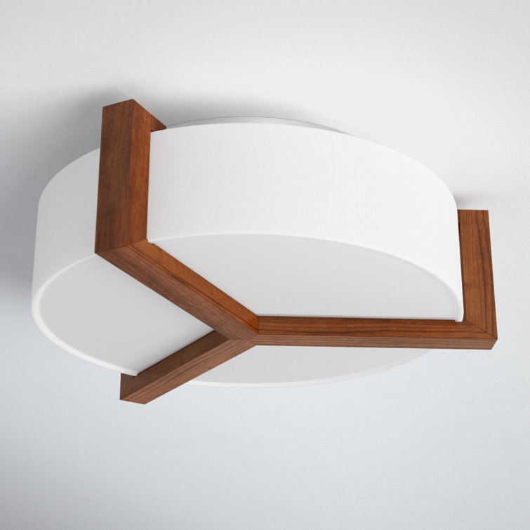 Walnut & Brushed Nickel LED Drum Flush Mount with White Linen Shade