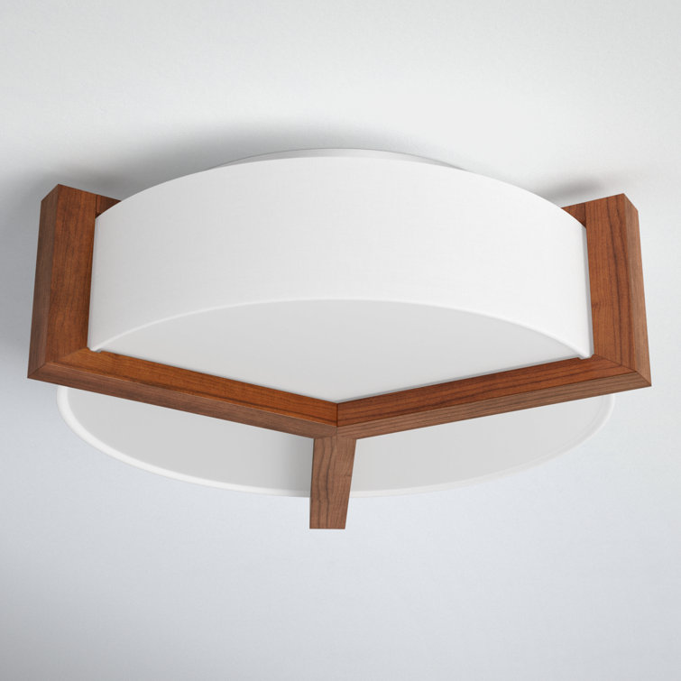 Walnut & Brushed Nickel LED Drum Flush Mount with White Linen Shade