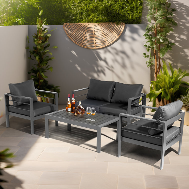Dark Gray Aluminum 4-Person Outdoor Seating Group with Cushions