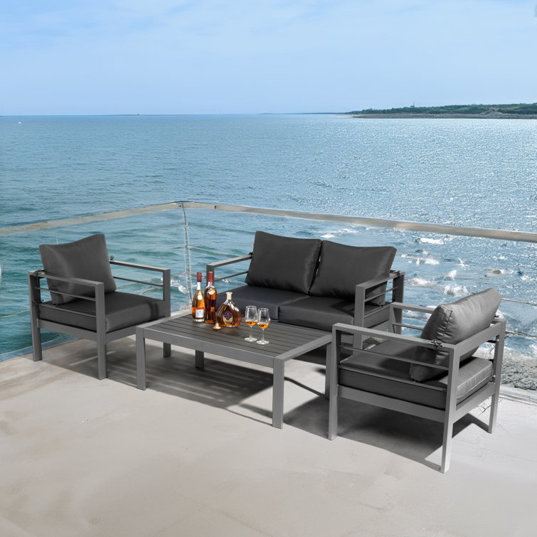 Dark Gray Aluminum 4-Person Outdoor Seating Group with Cushions