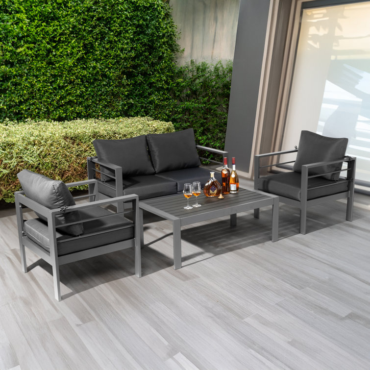 Dark Gray Aluminum 4-Person Outdoor Seating Group with Cushions