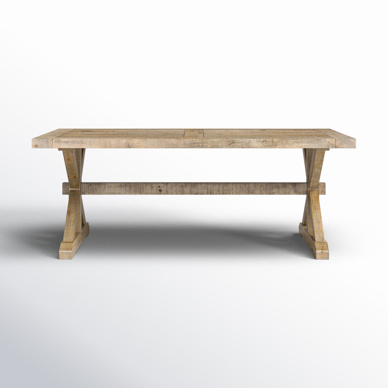 Transitional Trestle Base Rectangular Coffee Table in Distressed Pine
