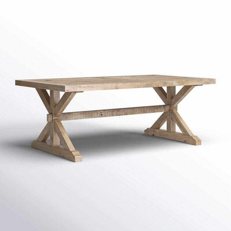Transitional Trestle Base Rectangular Coffee Table in Distressed Pine