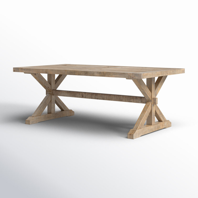 Transitional Trestle Base Rectangular Coffee Table in Distressed Pine