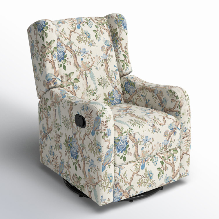 Floral Polyester Swivel Glider Recliner with Metal Frame
