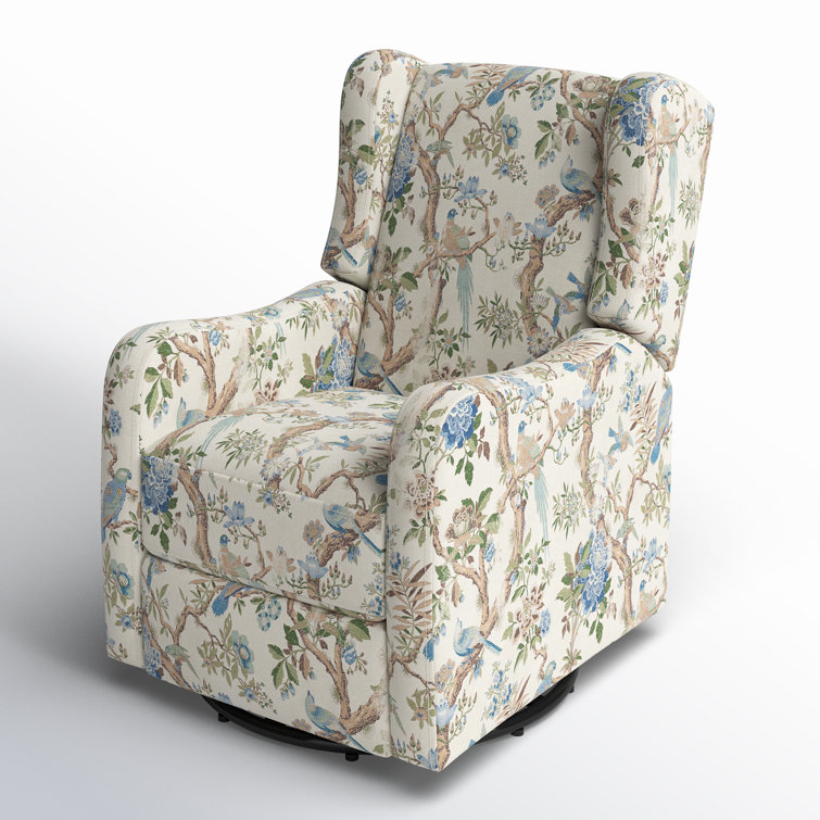 Floral Polyester Swivel Glider Recliner with Metal Frame