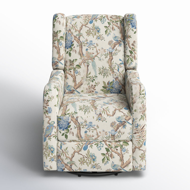 Floral Polyester Swivel Glider Recliner with Metal Frame