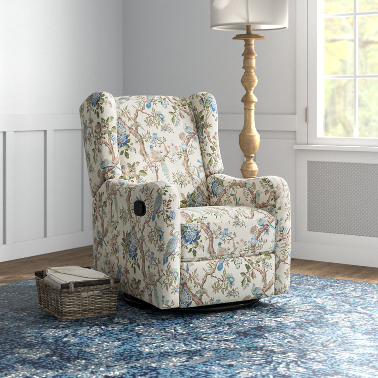 Floral Polyester Swivel Glider Recliner with Metal Frame