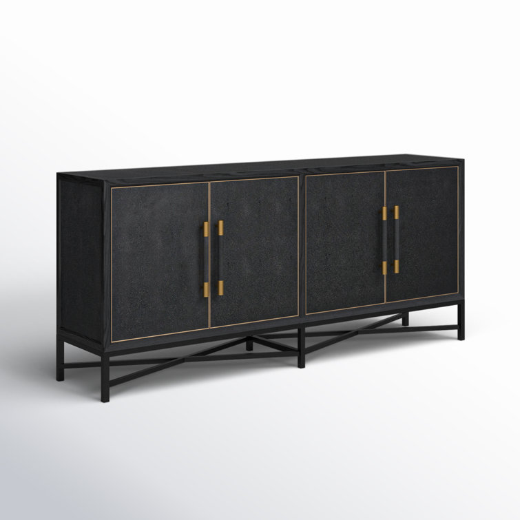 Meera 76" Black Oak Sideboard with Brass Accents