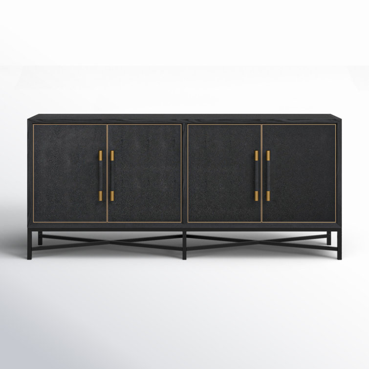 Meera 76" Black Oak Sideboard with Brass Accents