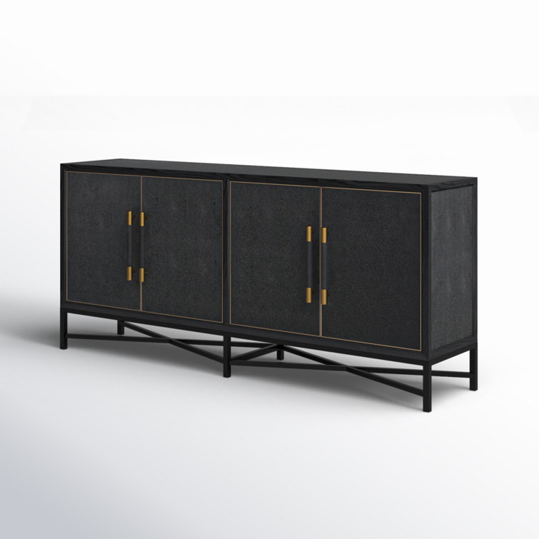 Meera 76" Black Oak Sideboard with Brass Accents