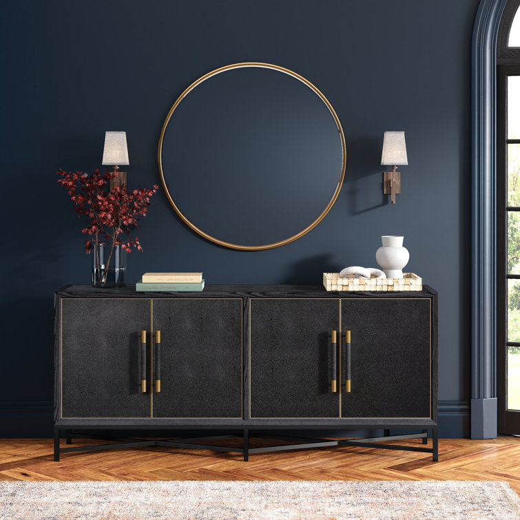 Meera 76" Black Oak Sideboard with Brass Accents