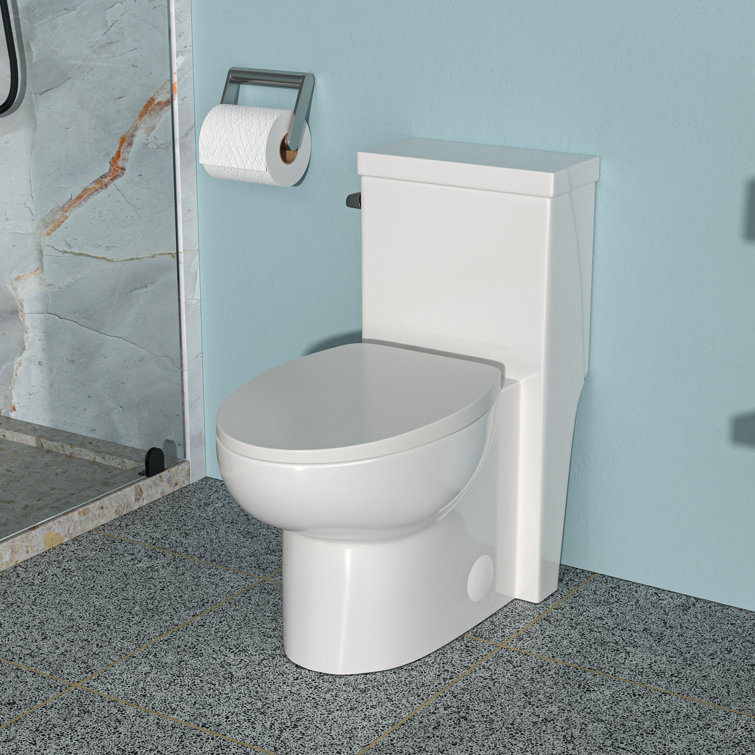 White Ceramic Elongated One-Piece Toilet with Soft-Close Seat
