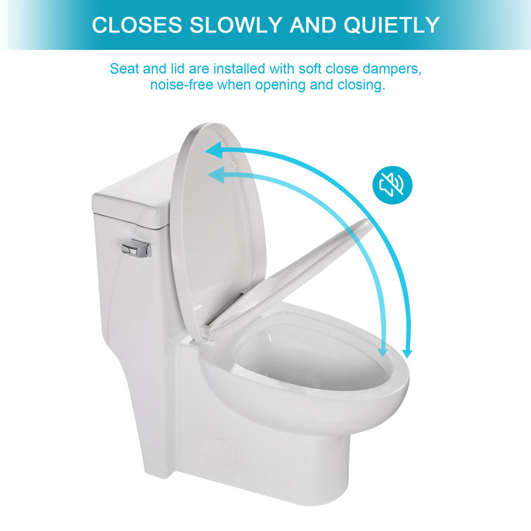 White Ceramic Elongated One-Piece Toilet with Soft-Close Seat