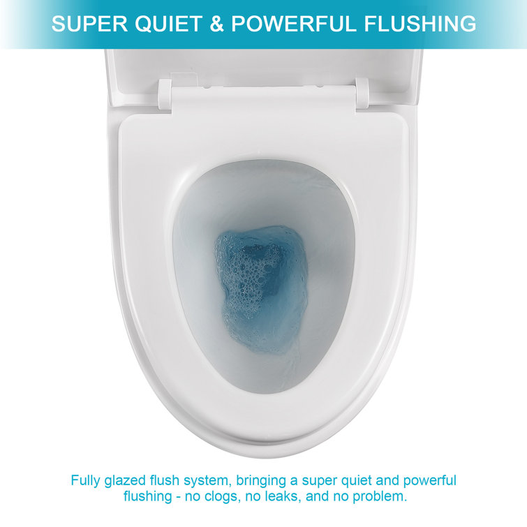 Elongated White Porcelain One-Piece Toilet with Left Handle