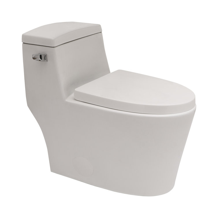 Elongated White Porcelain One-Piece Toilet with Left Handle
