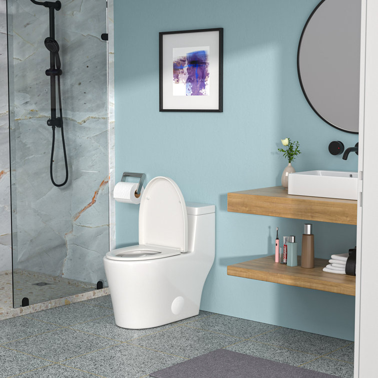 Elongated White Porcelain One-Piece Toilet with Left Handle