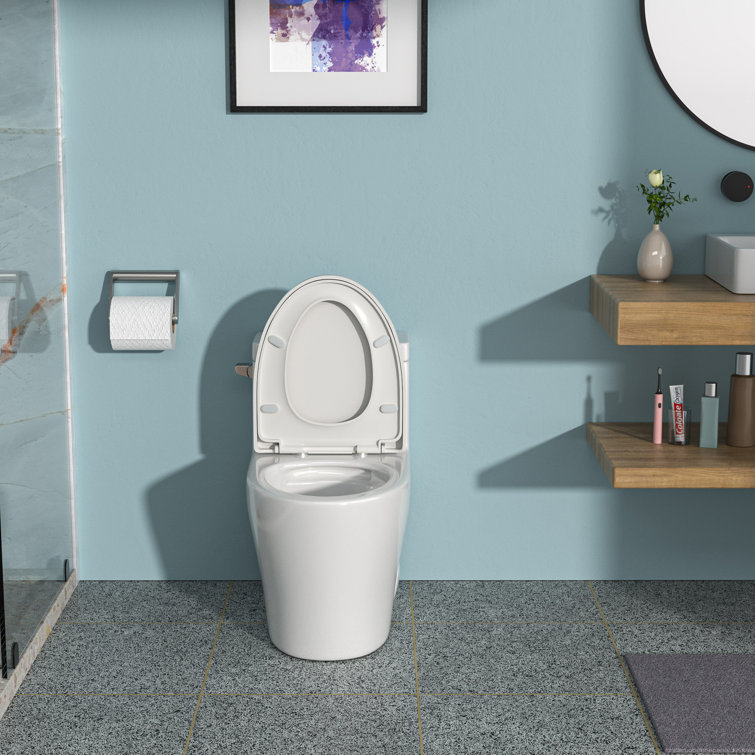 Elongated White Porcelain One-Piece Toilet with Left Handle