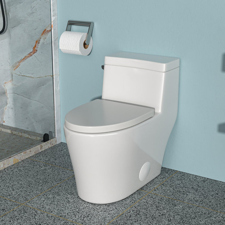 Elongated White Porcelain One-Piece Toilet with Left Handle