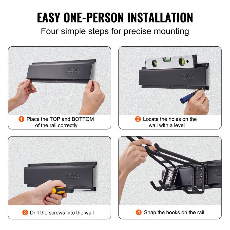 Black Carbon Steel Wall-Mounted Garage Tool Organizer