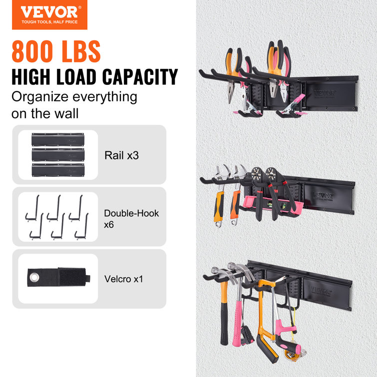 Black Carbon Steel Wall-Mounted Garage Tool Organizer