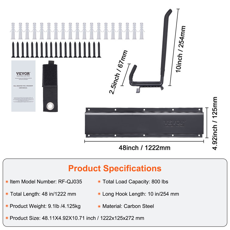 Black Carbon Steel Wall-Mounted Garage Tool Organizer