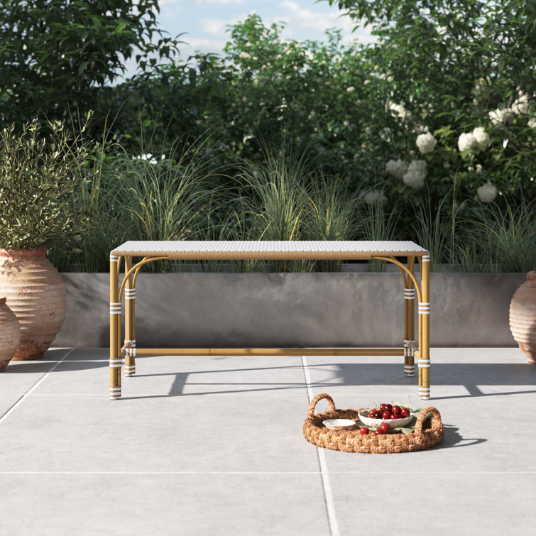 White and Beige Aluminum and Rattan Picnic Bench
