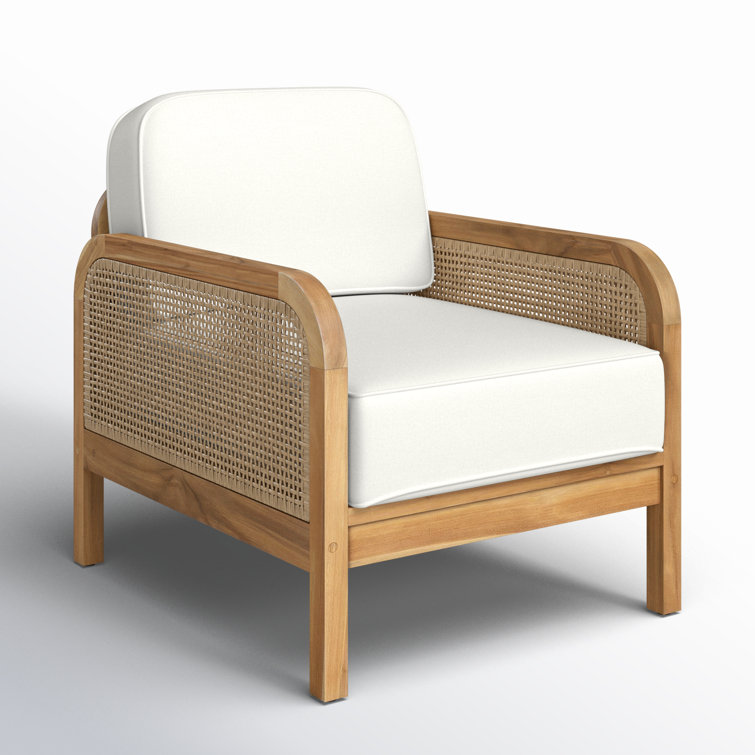 Natural Teak and White Cushioned Stationary Chair