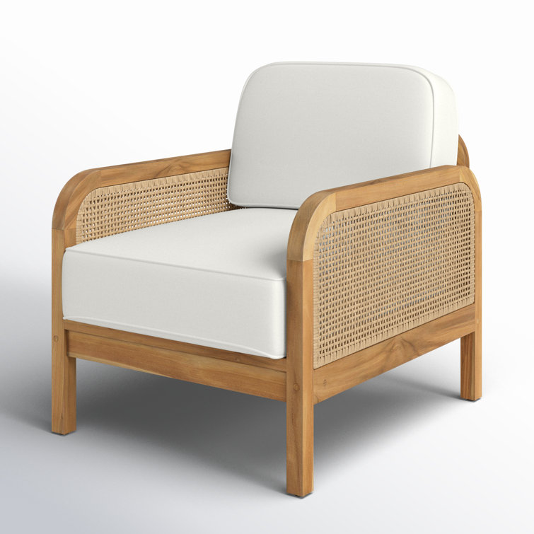 Natural Teak and White Cushioned Stationary Chair